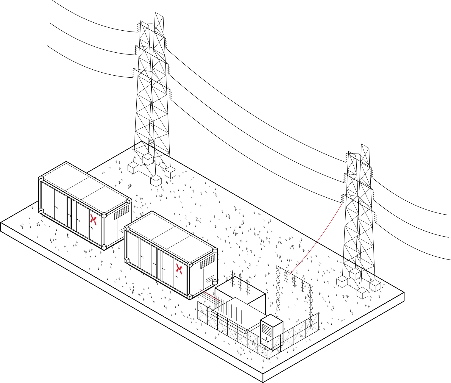 送電網と系統用蓄電所のイラスト